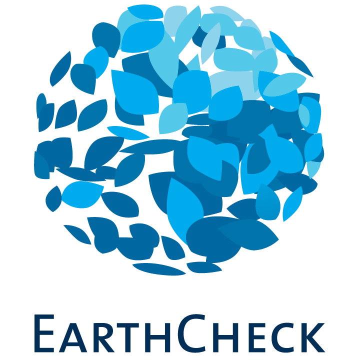 EarthCheck circular blue leaf emblem